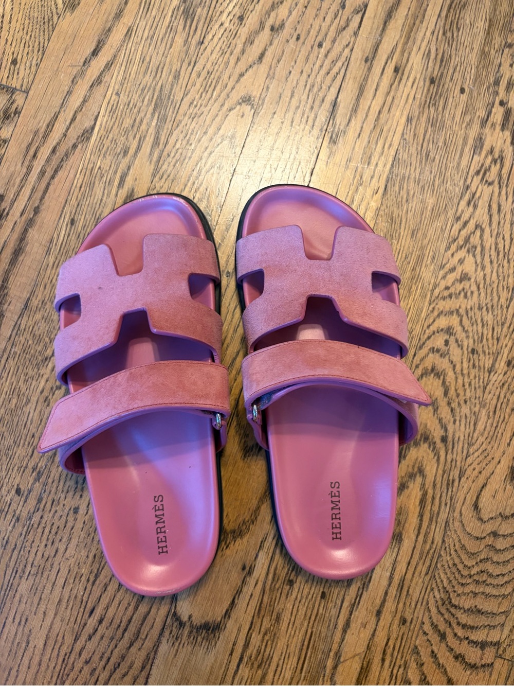 Hermes Pink Suede Oran Slide Sandals